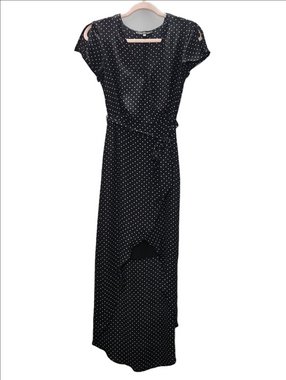 DYNAMITE Black and white polka dot high low wrap dress